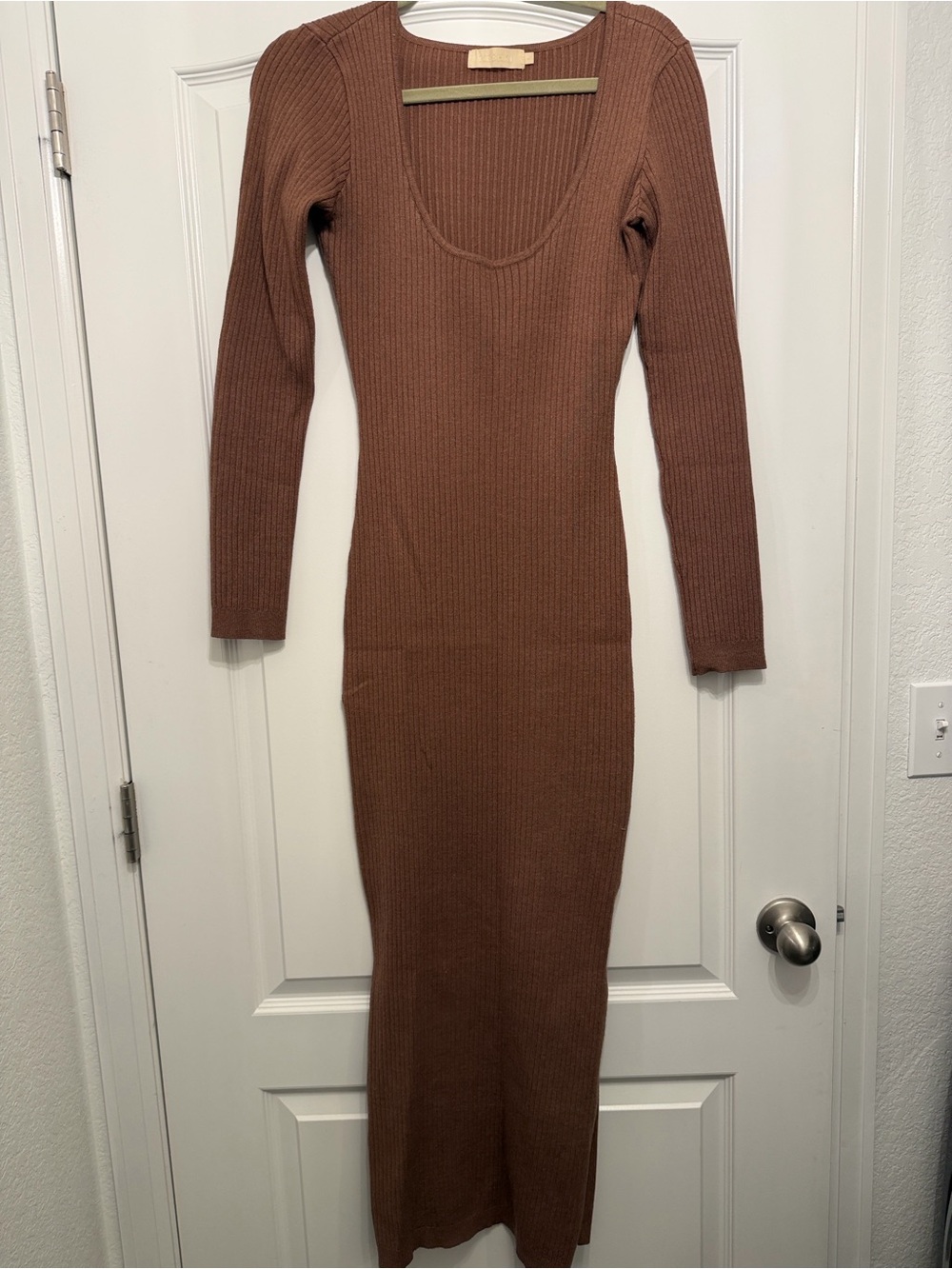 Meshki Brown Ribbed Maxi Dress with Scoop Neck